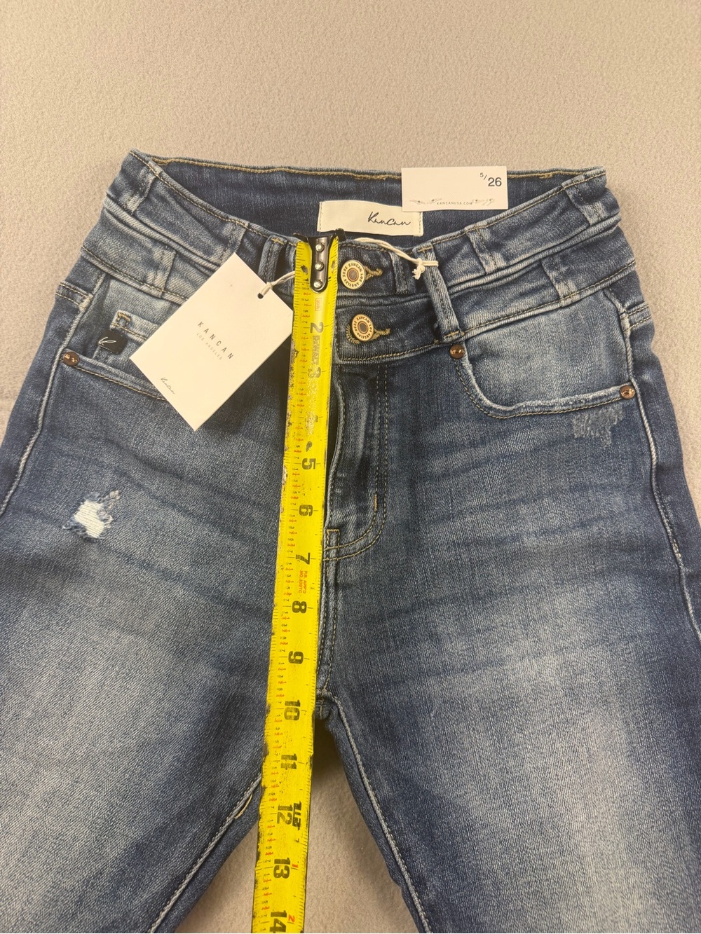 KanCan Medium Wash High-Rise Flare Jeans with Distressed Knees - Picture 3 of 11